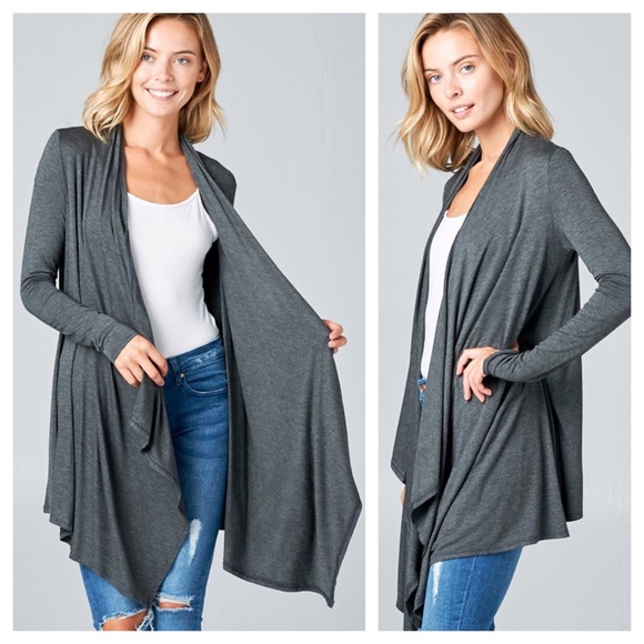 belleamejanice Sweaters - Solid Rayon Jersey Long Sleeve Cascade Cardigan belleamejanice Sweaters - Solid Rayon Jersey Long Sleeve Cascade Cardigan